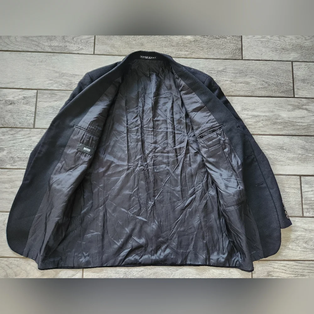Hugo Boss‎ Black Blazer Sports Coat Jacket 40R Virgin Wool Preppy USA Made Vtg